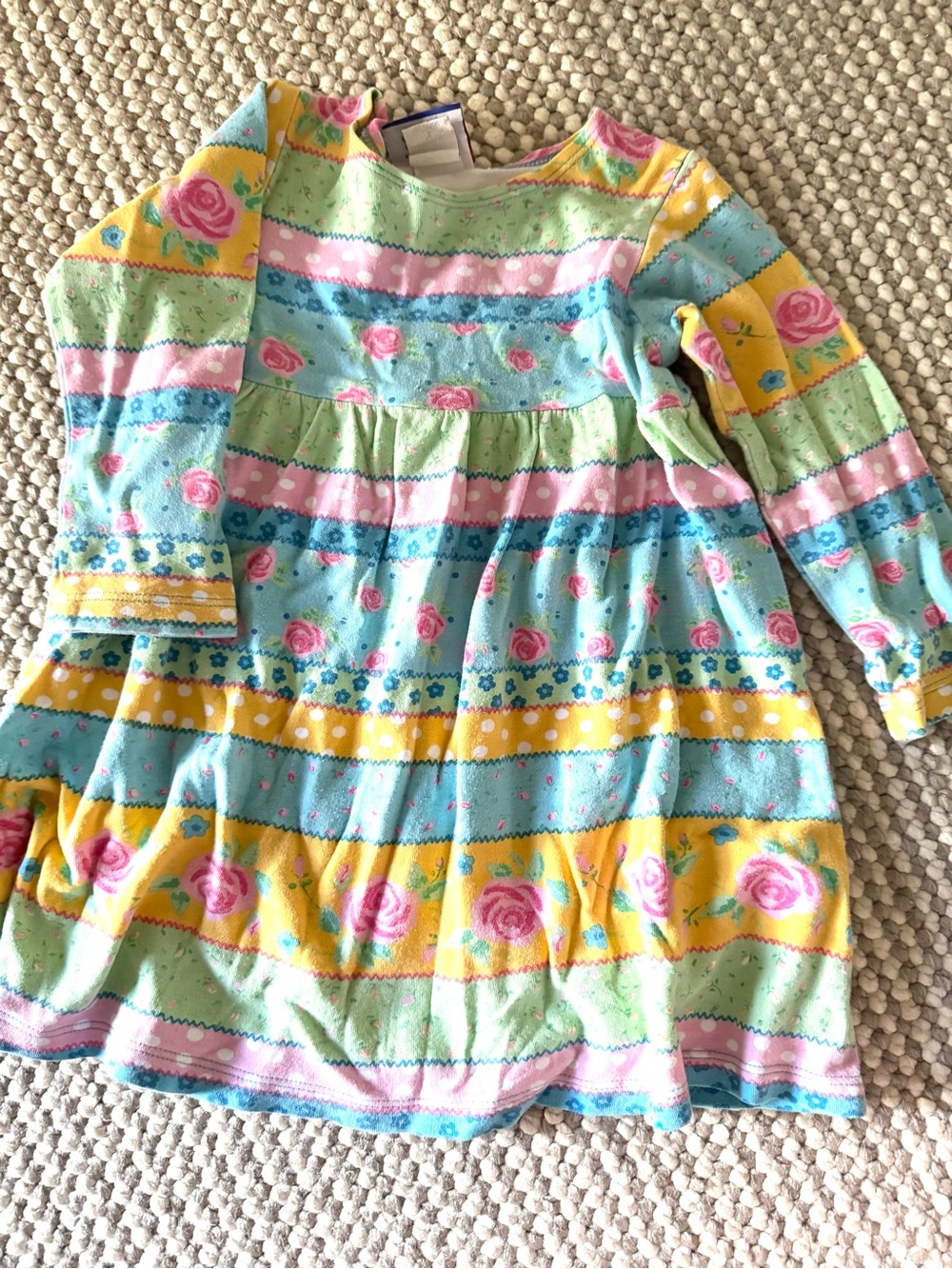 Flap Happy Pastel Floral Stripe Long-Sleeve Dress in Yellow, Blue, Pink, Green